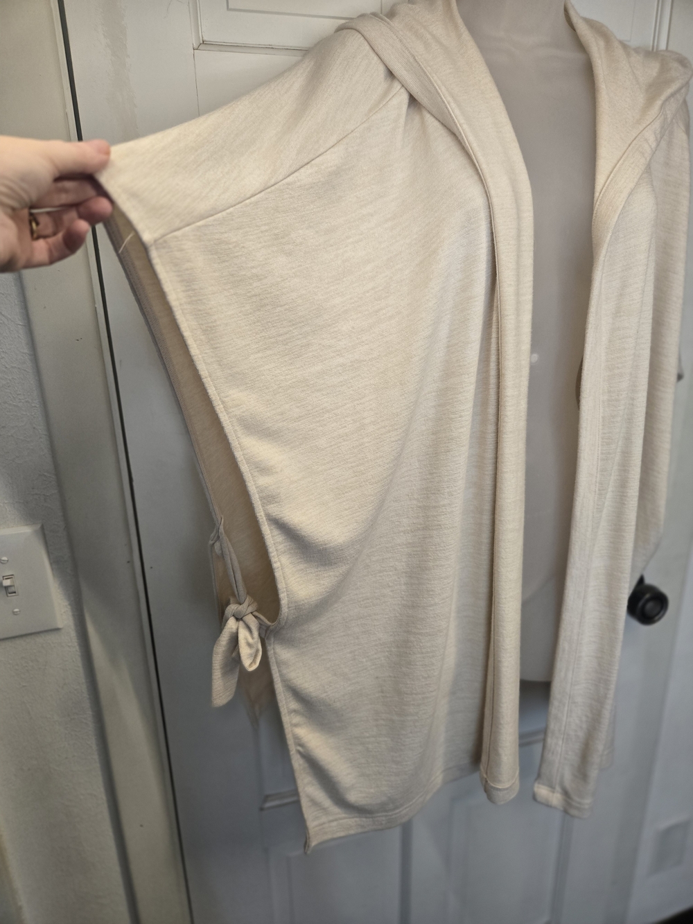 GAP Fancy Lady Poncho Light Cream Hooded Open Cardigan S/M - Picture 2 of 8